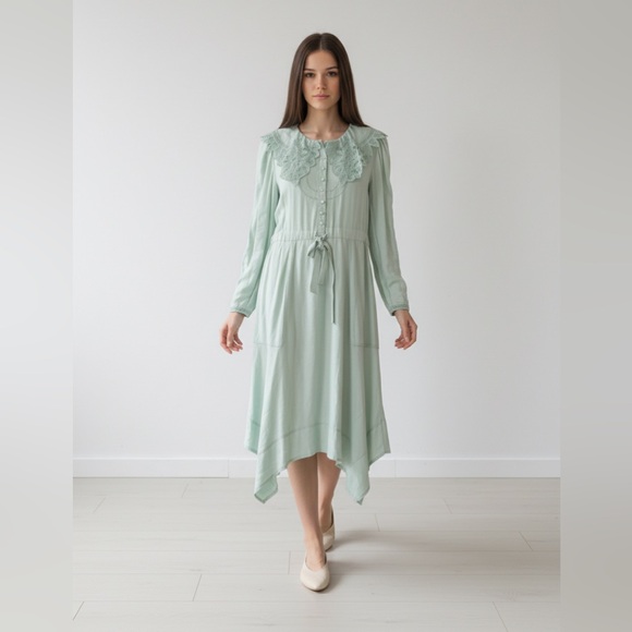 Ulla Johnson Light Green Long Sleeve Linen Dress - Picture 1 of 14